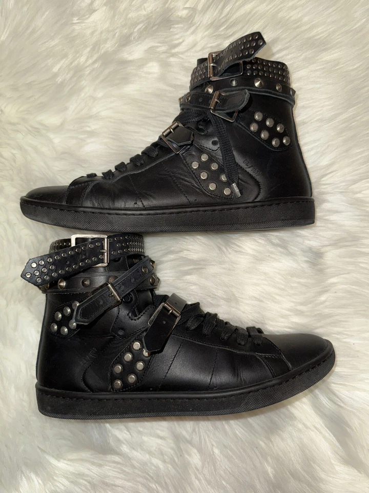 Saint Laurent Black High Top Belted Black Sneakers Sz 38. Authentic Unisex - Image 2 of 4