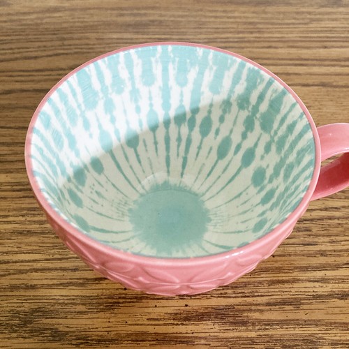 Embossed Coffee Cup Mug 14 oz Pattern Inside Footed Colorful Flower Geometric - Picture 44 of 158