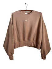 Cropped Nike Sweatshirt Light Brown Embroidered Nike Center Swoosh Women s small