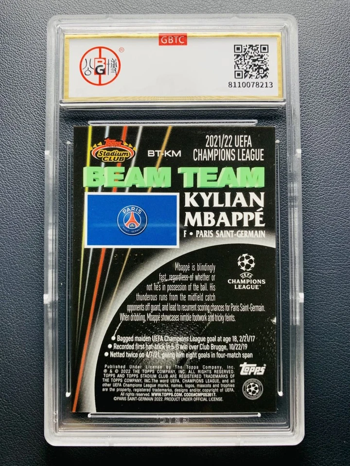 2021 Topps Stadium Club Chrome Kylian Mbappe 1992 Beam Team GOLD Refractor /50 - Image 2 of 2