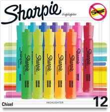 Sharpie Tank Highlighters, Chisel Tip, Assorted Fluorescent Colors, 12 Count - B