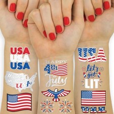 Fourth of July Decorations Temporary Tattoos - 30 styles  America, Red White
