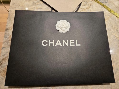 CHANEL Black Paper Shopping Gift Bag w/ Flower L Empty 17" x 13" x 6" Authentic