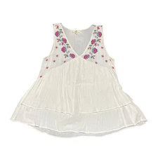 Entro Women’s S Embroidered Sleeveless Blouse Layered Floral Ethereal Bohemian