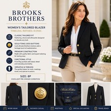 Brooks Brothers Italy Wool Blazer 8P Black Gold Button Career Preppy Classic
