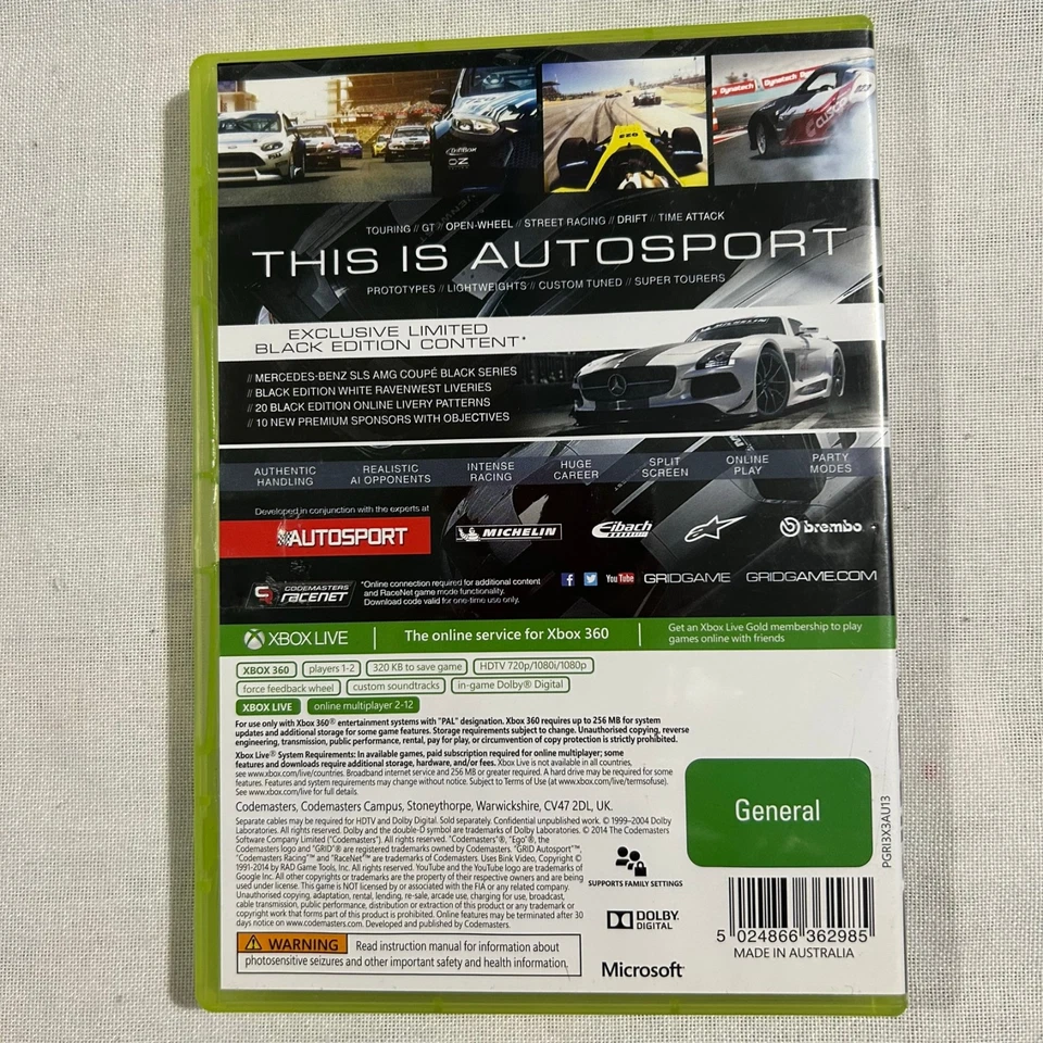 Grid Autosport Limited Black Edition X Box 360 Game 2014 - Image 2 of 4