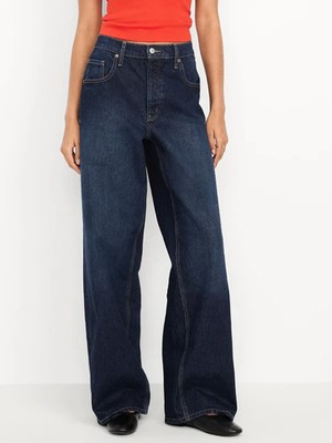 Old Navy Slouchy Wide-Leg Jeans Womens 6 Blue Dark Wash Button Fly NEW