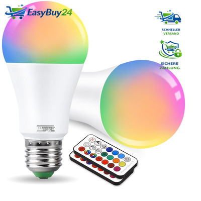 Edison E27 Farbwechsel Glühbirne RGB Dimmbar 10W 3000K mit Fernbedienung 2er