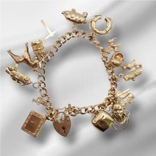 9ct gold padlock charm bracelet 34.4g sh25698b