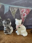 Vintage Fenton Glass Opalescent Iridescent White Cat  Figurine & Bear