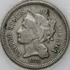 1868-P Three Cent Piece, Copper/Nickel Over 100 years old As Shown SN02