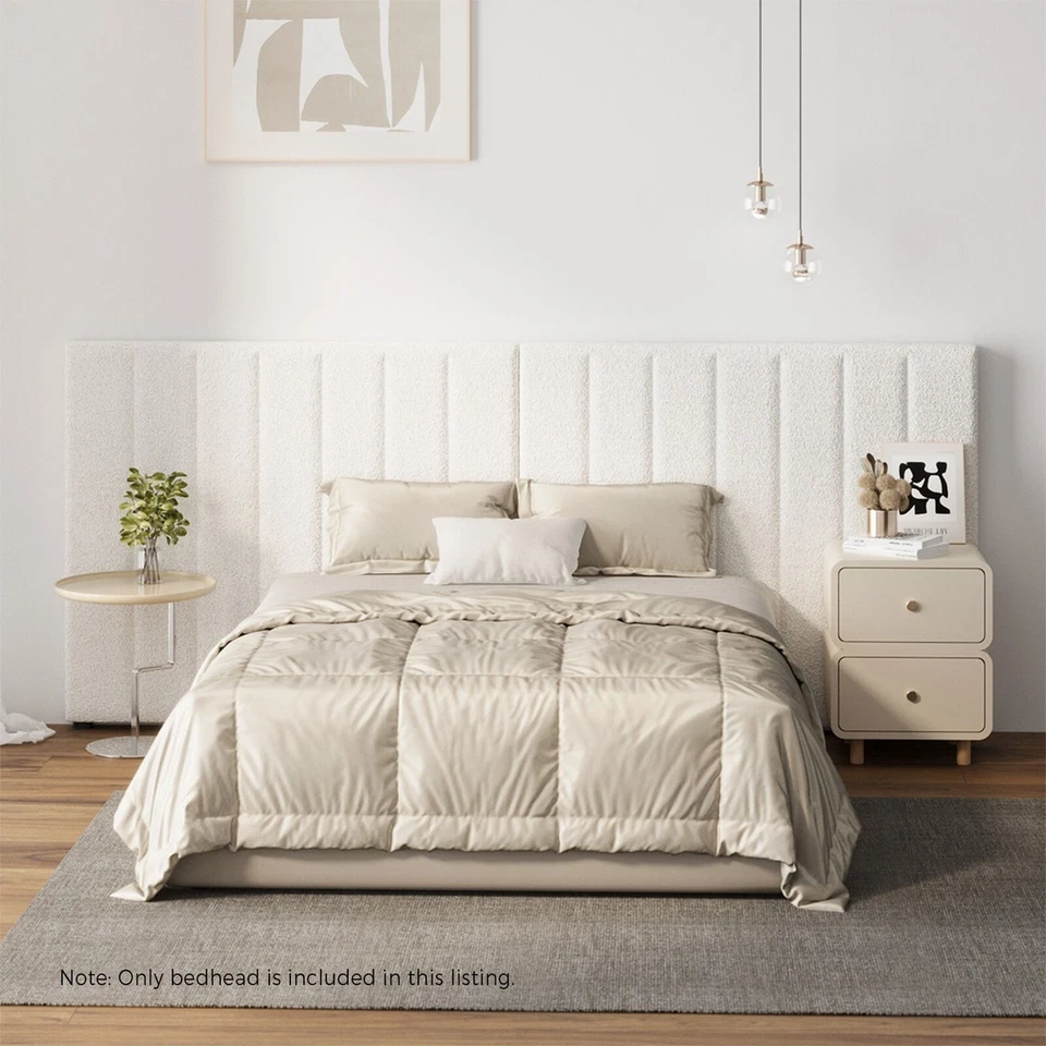 Oikiture Headboard Queen Double King Single Bedhead Boucle Fabric White - image 2 of 4