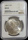 1884-O MORGAN SILVER DOLLAR $1 NGC MS 66 BEAUTIFUL TONING UNC