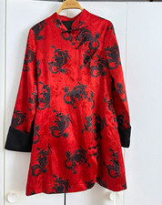 Women s Red/Black Dragon Print Stand-Up Colla...