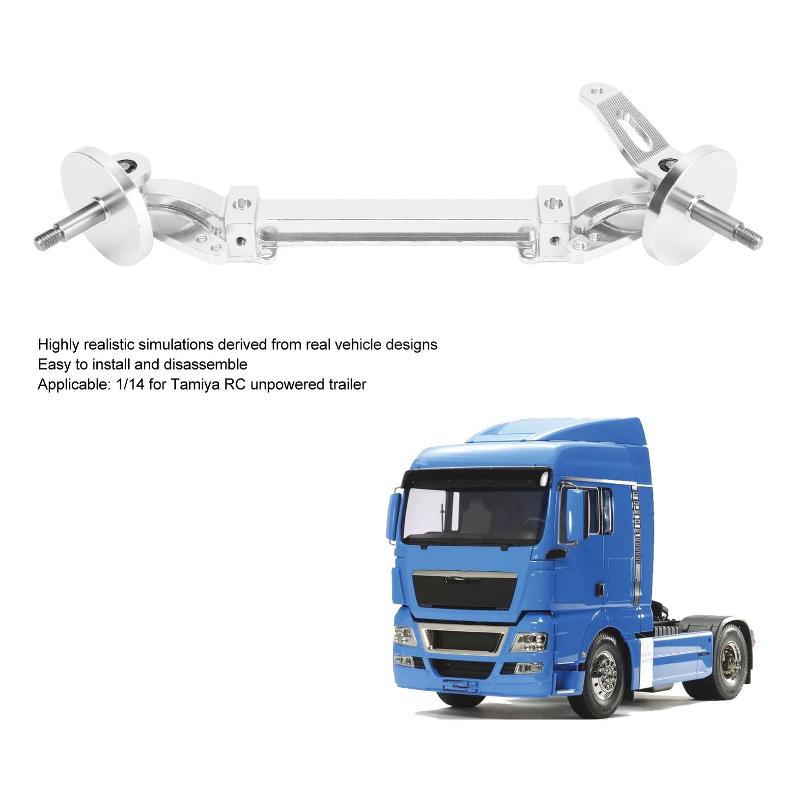 179mm RC Steering Front Axle Aluminium Alloy Silver RC Car Upgrade Part EC