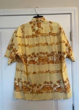 Hawaiian Shirt Mens XL Cotton Tiki Cars Aloha Yellow Camp