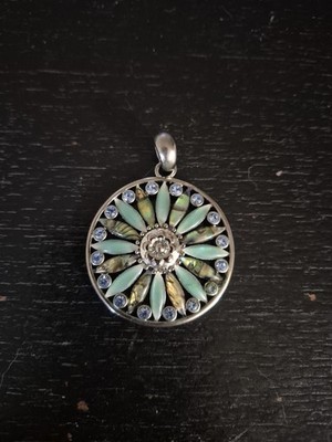 Sterling Silver Abalone Shell and Blue Crystal Pendant-Lia Sophia