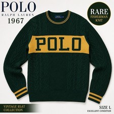 RARE Polo Ralph Lauren RL67 1967 Spellout Fisherman Knit Sweater L