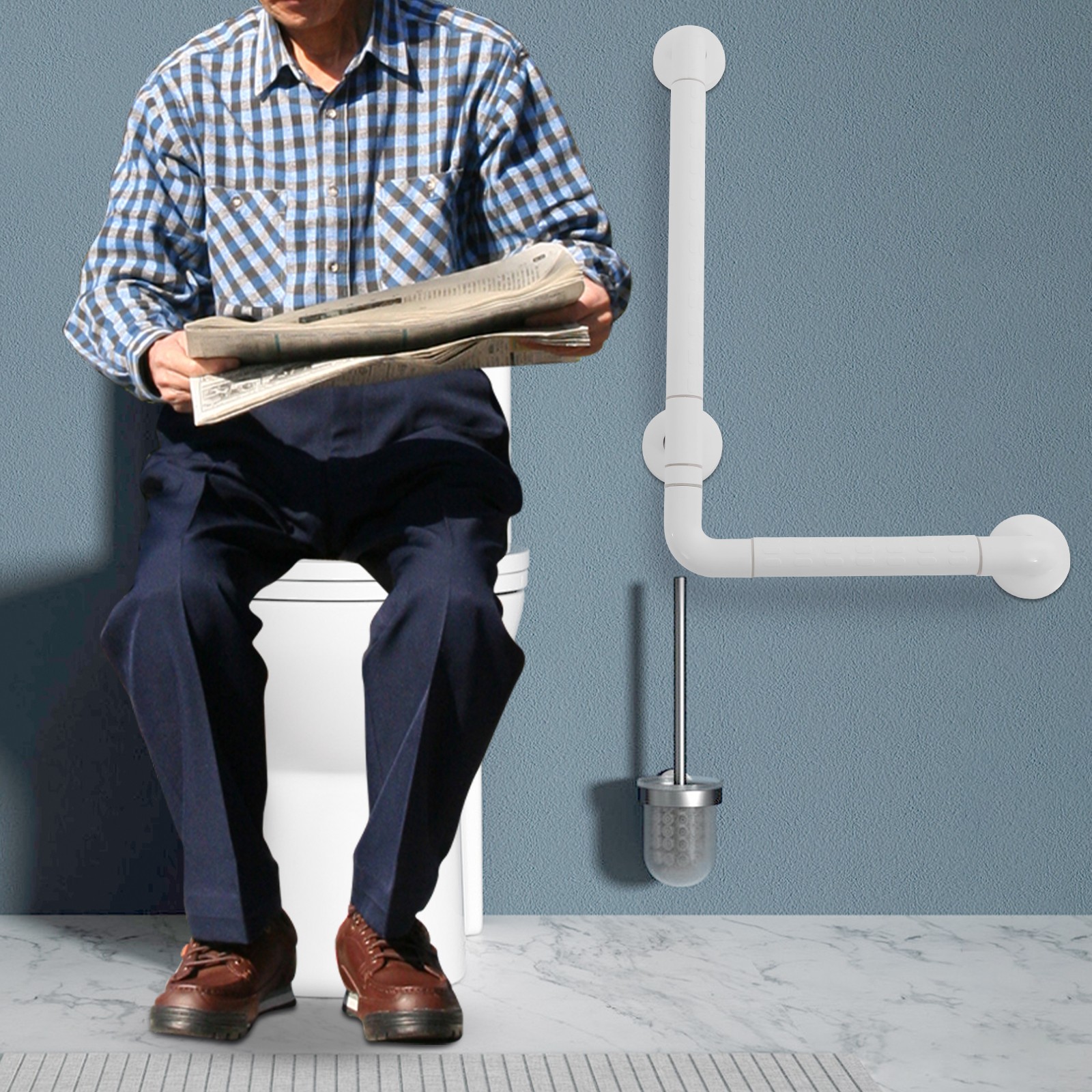 L-shaped Bathroom Safety Bar Stainless Steel Handicap Grab Bar Rail 440 Load