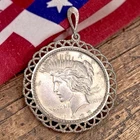1922 $1 Silver Peace Dollar Coin in Filigree Bezel Pendant