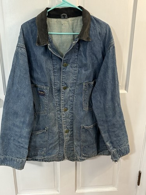 #ad Vintage 50s Osh Kosh Denim Chore Coat Large All Cotton Lined Sanforized Union $285.00