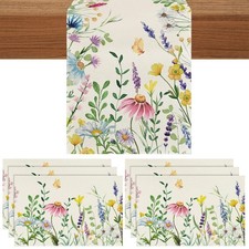 Summer Flower Table Runner and Placemats Set of 7 12x18 Wildflower Mats