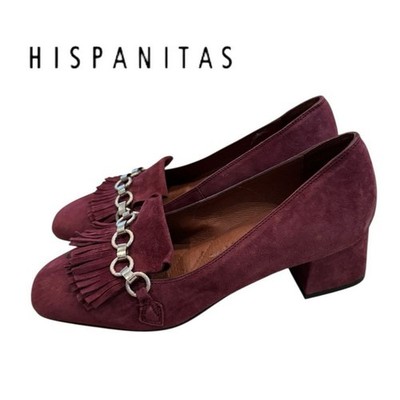 Anthropologie Hispanitas Burgundy Suede Leather Tassel Chain Loafers 36 5.5 6