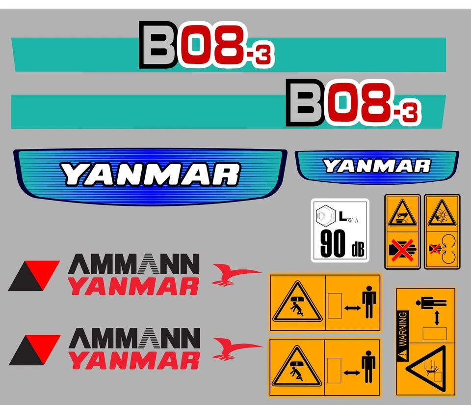 YANMAR B08-3 MINI DIGGER DECAL SET WITH SAFETY WARNING SIGNS - image 1 of 1