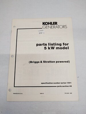 #ad #ad Kohler Parts Listing For 5kW Model Briggs amp; Stratton powered TP 5128 9 85 $9.89