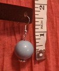 Silver Tone Large L Light Blue Turquoise Round Circle Bead Dangle Drop Earrings — photo 3
