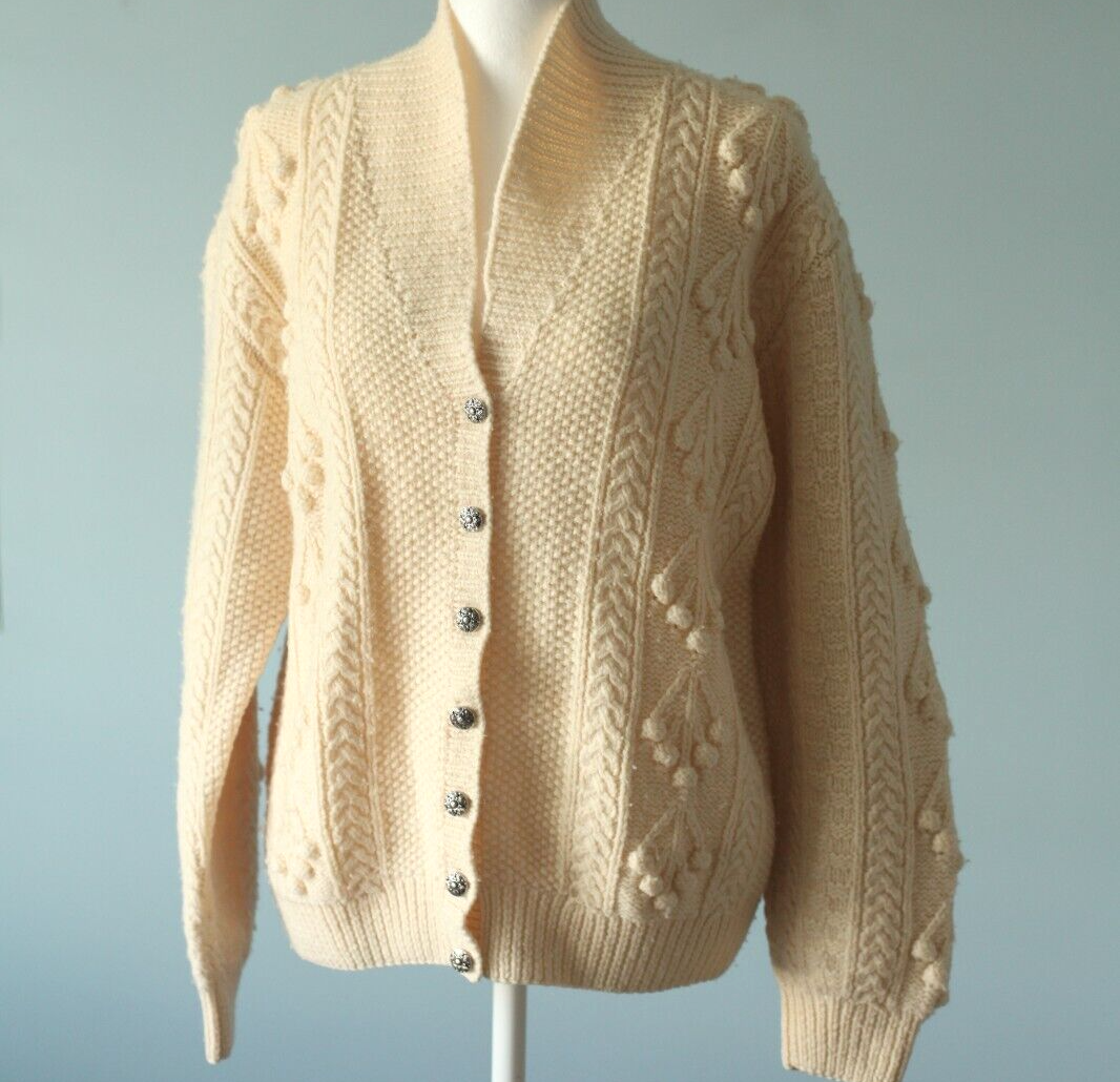 Deans of Scotland Cardigan Sweater 100% Wool Size Medium Ivory