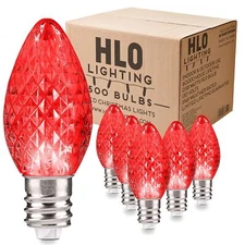 Holiday Lighting Outlet Faceted C7 Christmas Lights | Red LED Light Bulbs Hol...