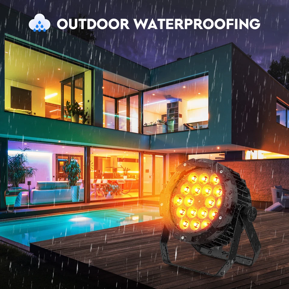 10X IP67 Waterproof LED Par Light 18x18W RGBWA+UV Outdoor Stage Lights DJ Party - Image 3 of 4