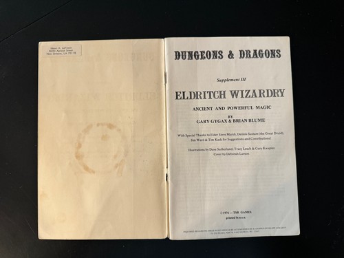 TSR Basic D&D Supplement #3 - Eldritch Wizardry 1st / 1st 1976 Fair AF2 (c) - Picture 3 of 5