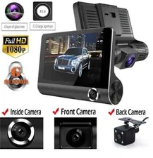 4" Car DVR Dash Cam 3 Lens Camera G-sensor Front&Rear Video Recorder Camera