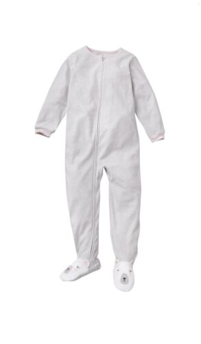 NWT Carter's Gray Pink Polar Bear Microfleece Zip Up Girls Footed Pajamas Size 4 - Picture 1 of 5
