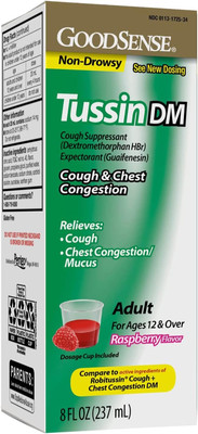 Tussin Cough Syrup DM, Cough and Chest Congestion Relief, Raspberry Flavor, 8 Fl