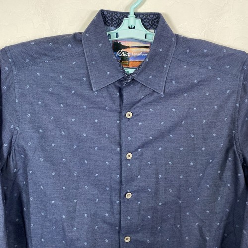 Robert Graham Shirt Mens Medium Blue Flip Cuff Paisley Polka Dot Classic Fit - Picture 2 of 10
