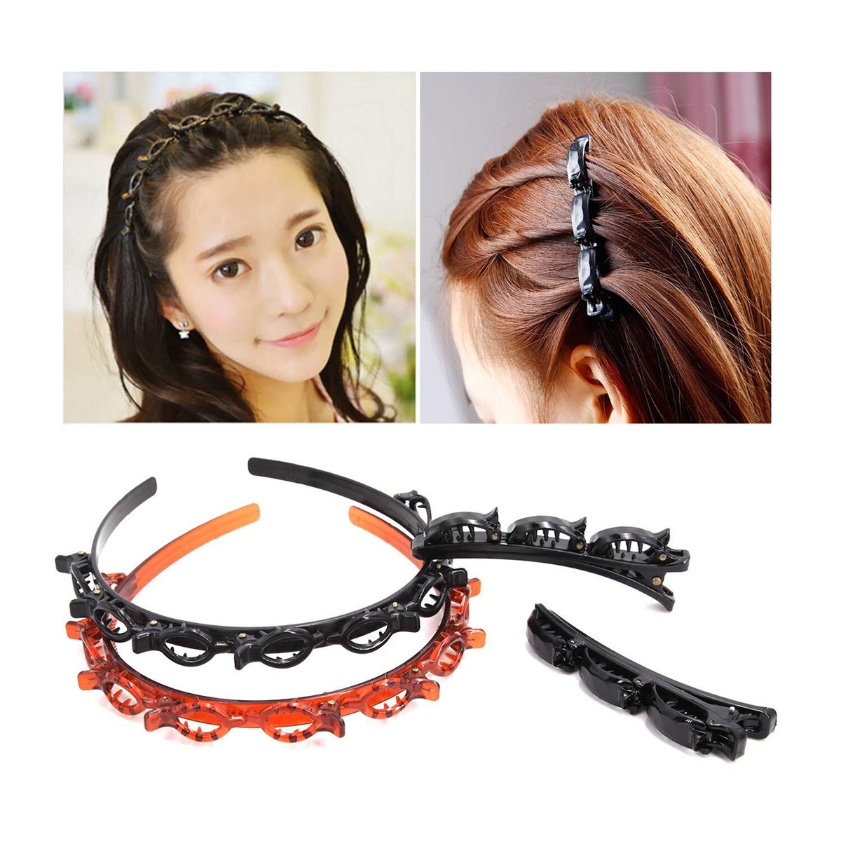 4Pcs Double Layer Headband Hair Claw Clip Band Tools 