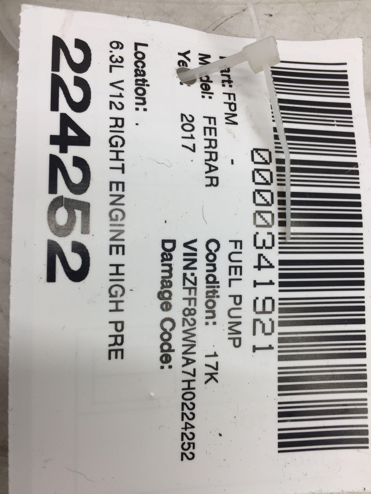 FERRARI GTC4LUSSO 6.3L V12 RIGHT ENGINE HIGH PRESSURE FUEL INJECTION PUMP 290031