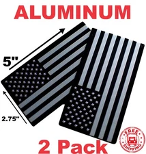2x 3D ALUMINUM American Flag Decal Sticker Emblem 3M Black/Silver HUGE 5"x2.75"