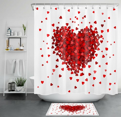 Juego de cortinas de ducha rojo corazones amor para día de San Valentín decoración de baño eBay