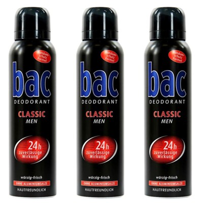   bac Classic Men Deospray Deodorant würzig frischer Duft 24h Schutz 3x 150ml  