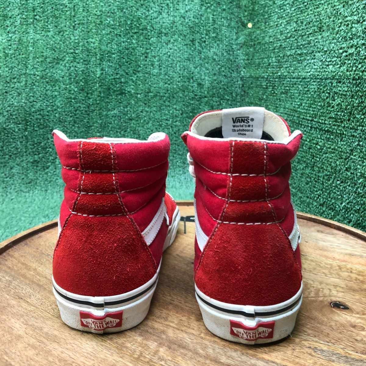 Vans Mens Sk8-Hi Red / True White Canvas Suede Skate Shoes 