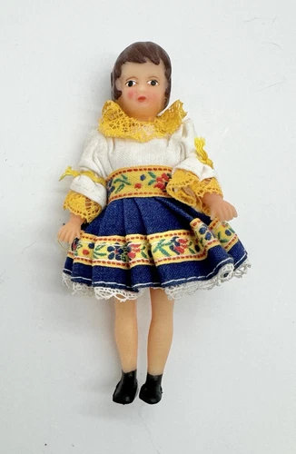 Vintage Ari German Rubber Dollhouse Doll Miniature Figure Girl Dressed 4”