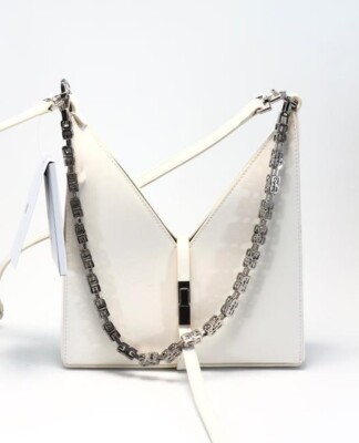 GIVENCHY Cut Out Mini Ivory White Calfskin Leather Shoulder Bag
