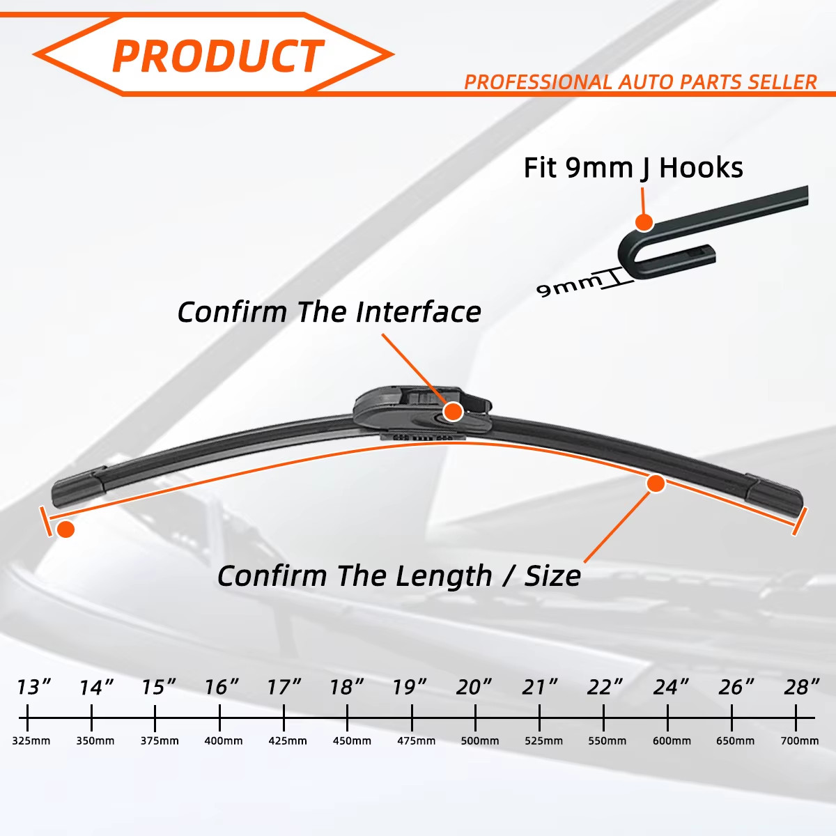 Braccio Tergicristallo Universale J-hook 13"-28" Parabrezza Gomma Accessorio Auto Ricambio - Miniatura 7