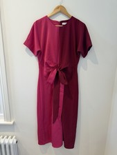 WAREHOUSE Colour Block Pink Burgundy Tie Front A-Line Dress - UK Size 10