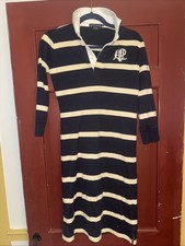 Ralph Lauren Y2K Rugby Dress Polo Size XS Cotton Embroidered navy cream