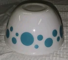 Vintage 1950s Hazel Atlas Polka Dot Milk Glass Bowl Turquoise  7”